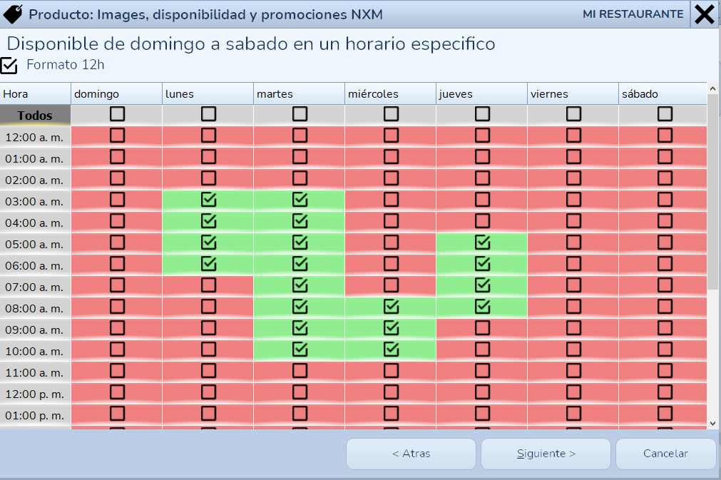 Disponibilidad semanal de productos